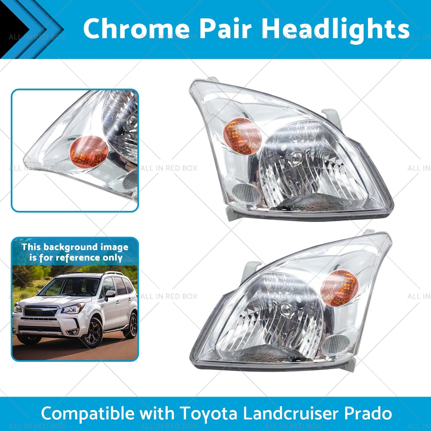 Chrome Pair Headlights Suitable for Toyota Landcruiser Prado 120 Series 02-09-2