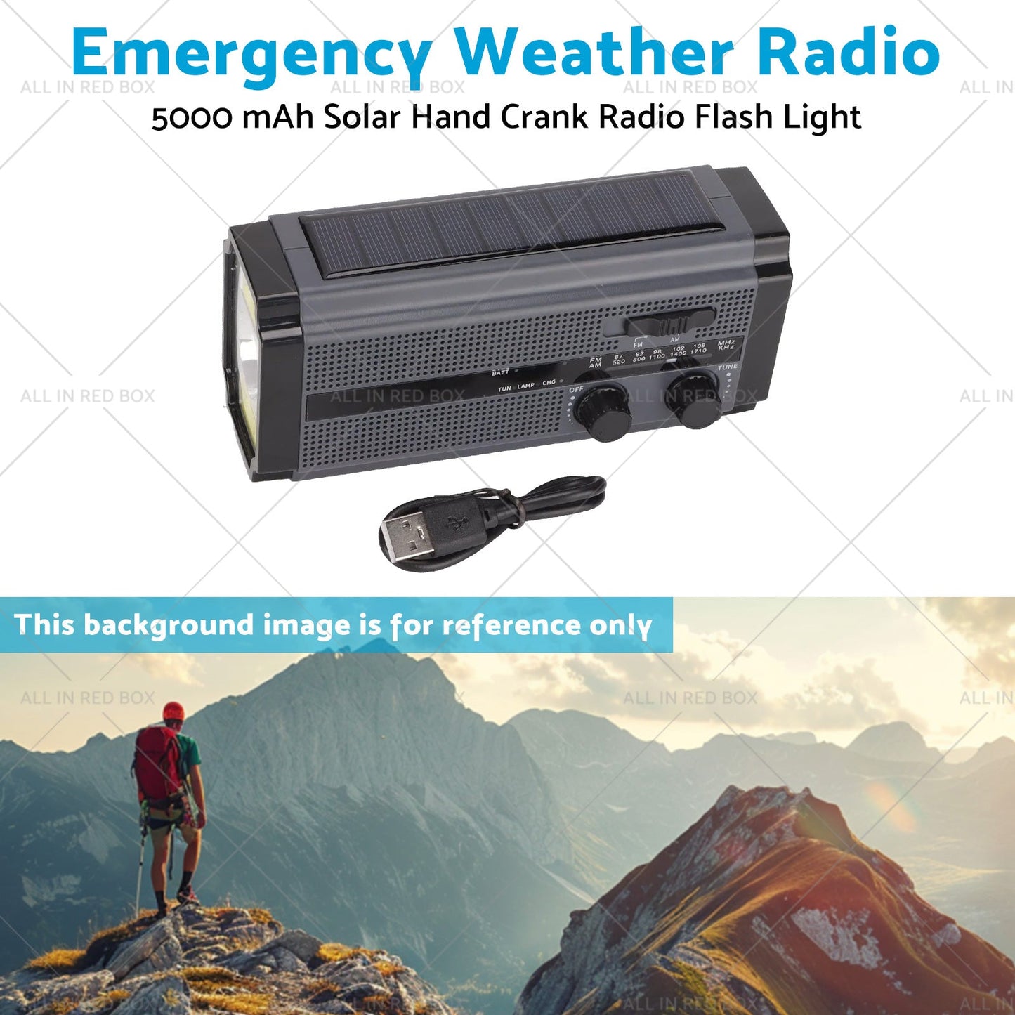 Solar Hand Crank Radio Emergency Weather 5000mAh Power Bank Flash Light Black-3