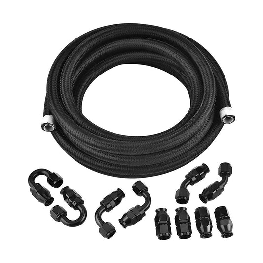 8AN E85 Stainless Steel Braided PTFE Fuel Line Hose Swivel Fittings Kit 20FT 6M-1