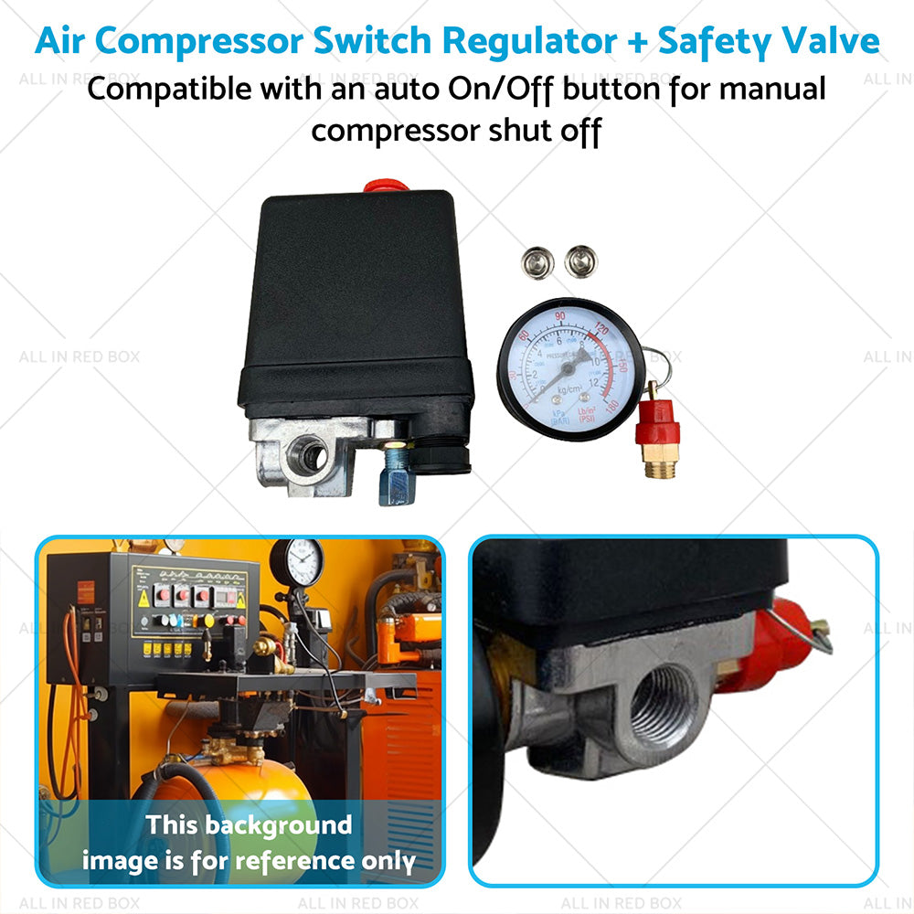 Air Compressor Pressure Switch Manifold Regulator Safety Valve 175psi 4 Port-4