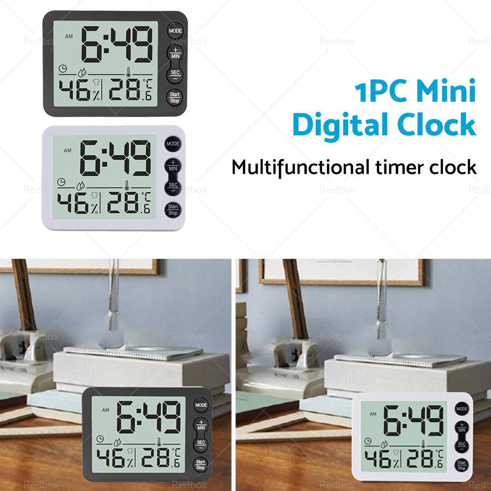 Small Mini Digital Clock Temperature 鈩 Alarm Travel LCD LED Battery Black White-2