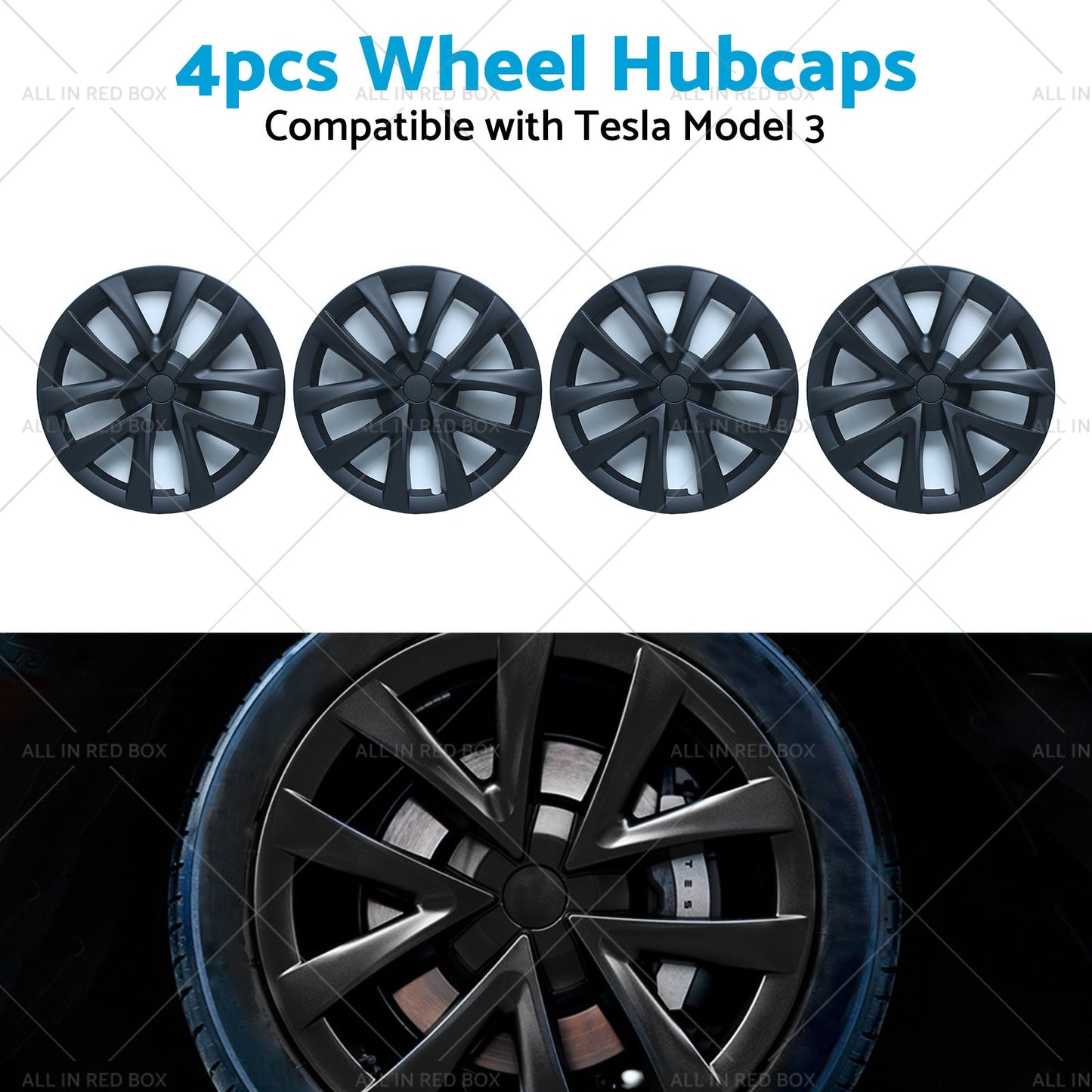 4PCS Matt Black Wheel Cover Hub Caps Rim Hubcap Suitable for Tesla Model 3-3