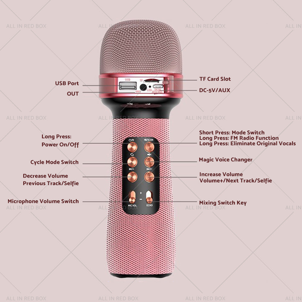 Wireless Blue-tooth Portable Karaoke Microphone Speaker Mic USB Speaker Portable-4