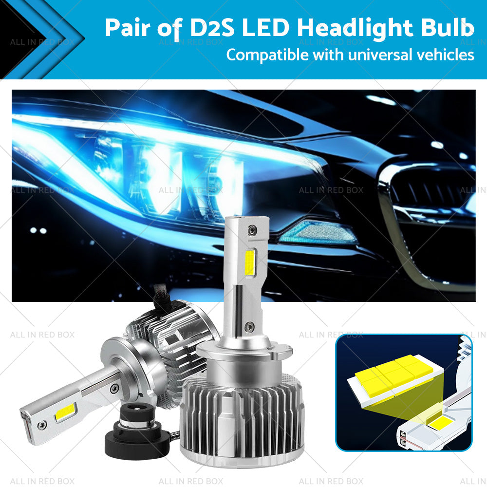 Pair of D2S LED Headlight Bulbs HID Conversion Kit 6000K White Plug and Play 90W-0
