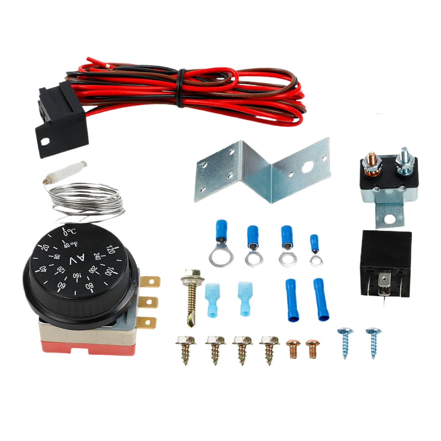 Adjustable 12V Electric Radiator Fan Thermostat with 3-Pin Relay Wire Kit-1