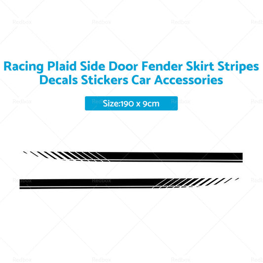 2x Racing Plaid Side Door Fender Skirt Stripes Decals Stickers Car Accessories-1