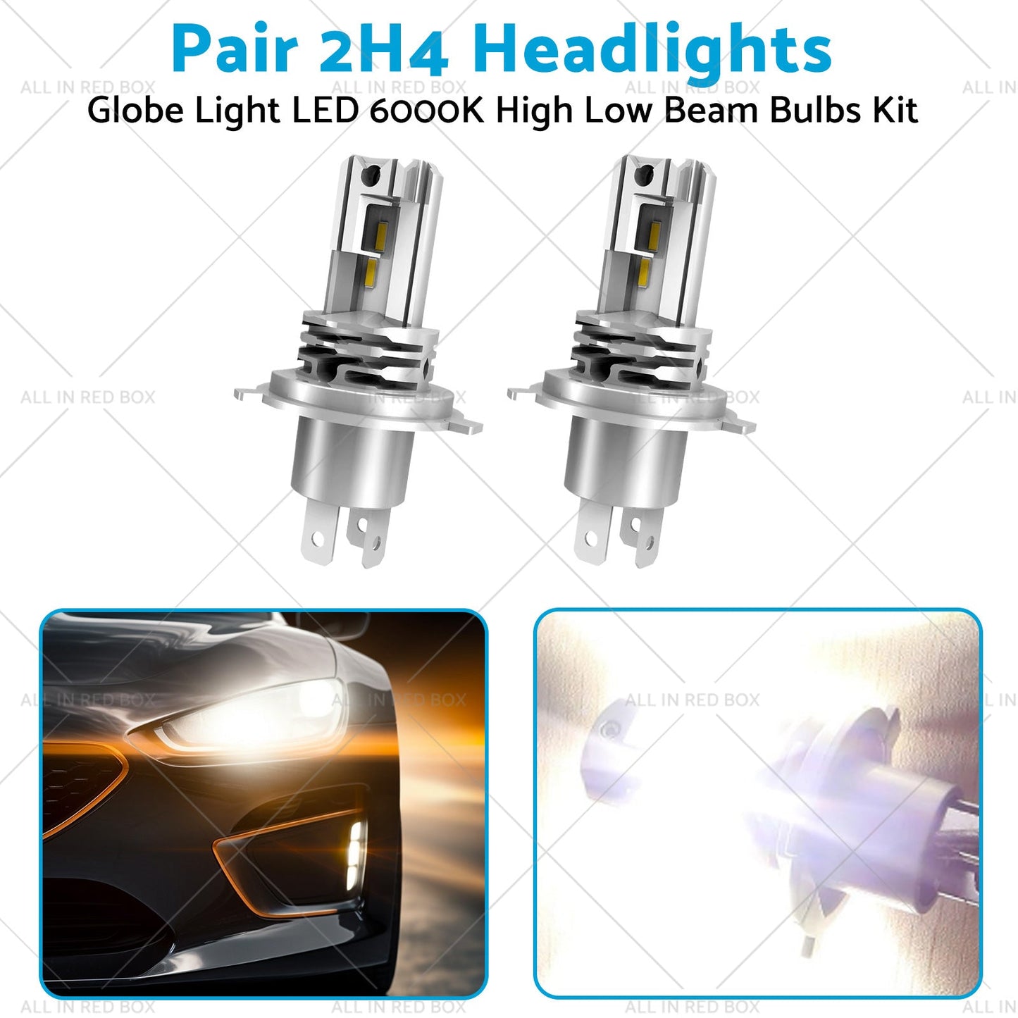 2x H4 Headlights Replacement Globe Light LED 6000K High Low Beam Bulbs Kit-3
