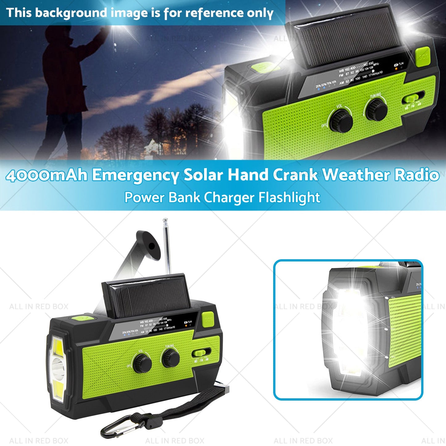 4000mAh Emergency Solar Hand Crank Weather Radio Power Bank Charger Flashlight-2