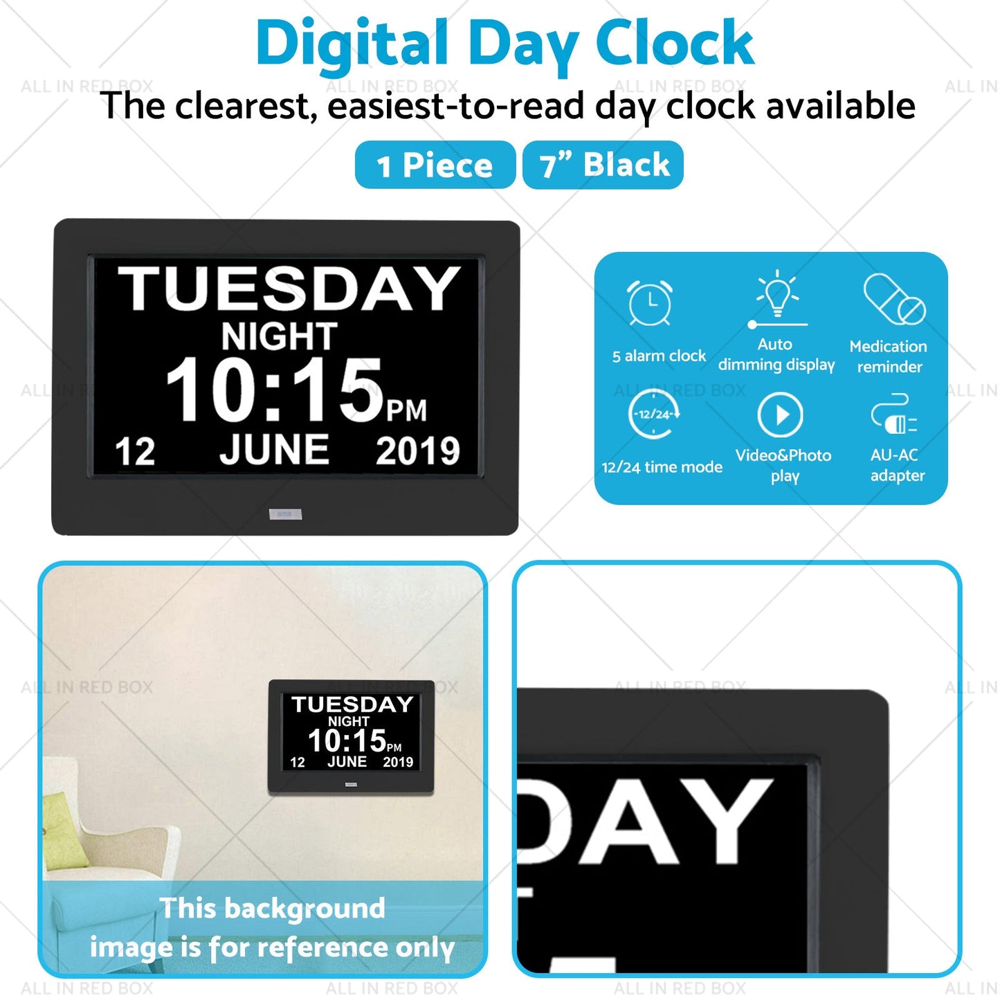 7 inch LED Large Digital Day Clock Calendar Dementia Date Week Month Year Time Wall-4