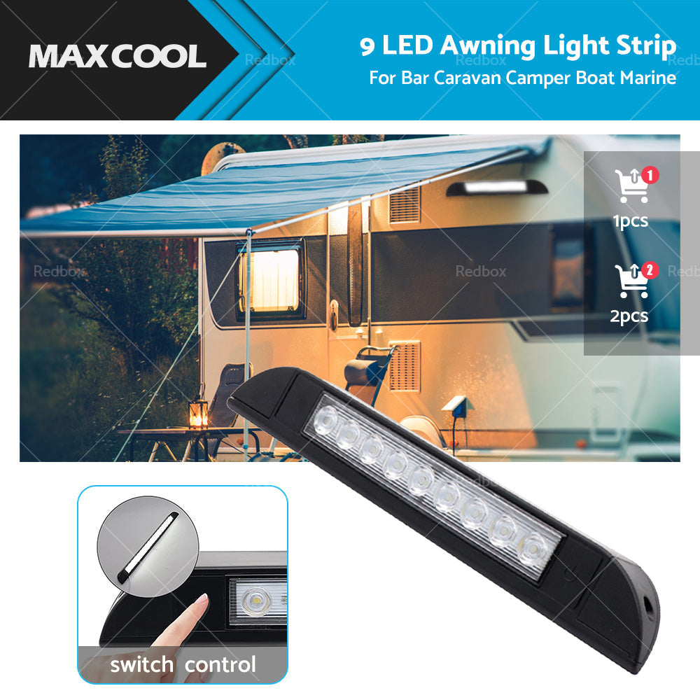 256mm 12V 9 LED Awning Light Touch Switch Strip Bar Caravan Camper Boat Marine-0