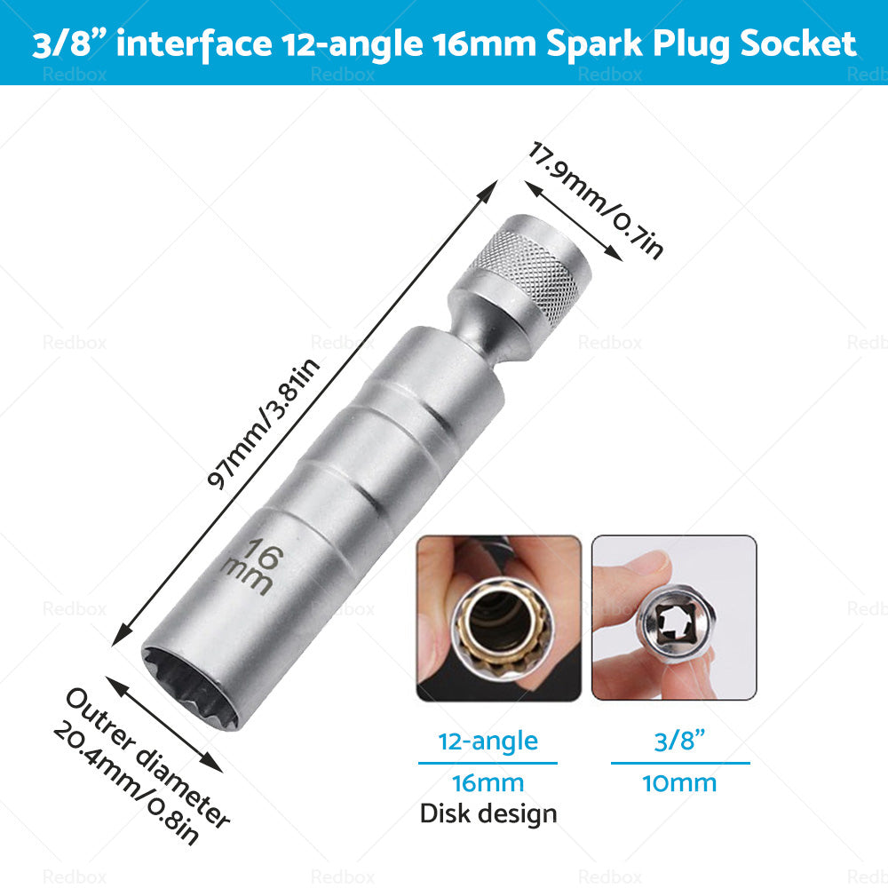 14/16 MM Thin Wall Magnetic Swivel Spark Plug Socket 12Point Removal Tools-6