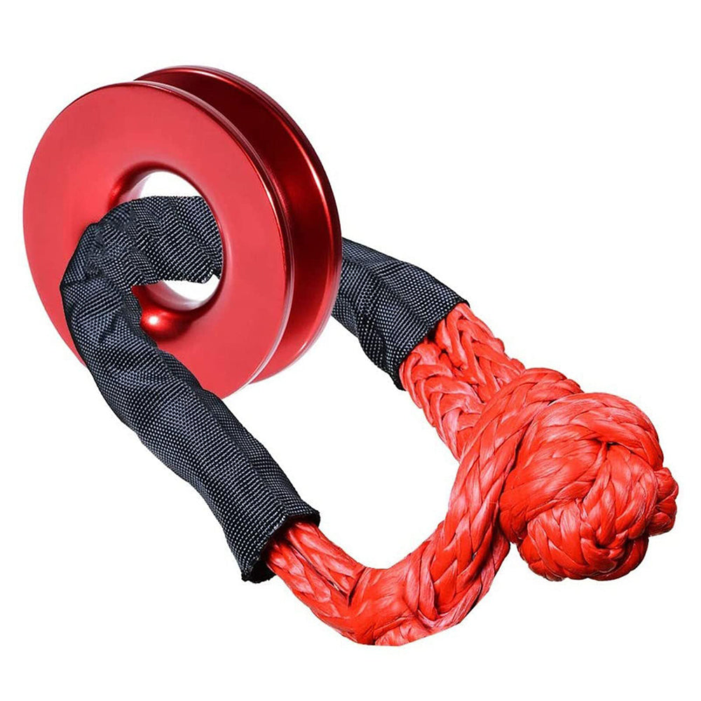 Recovery Pulley Kit Suitable For Winch Ropes 3/8in 1/2in Soft Shackle Red Black-5