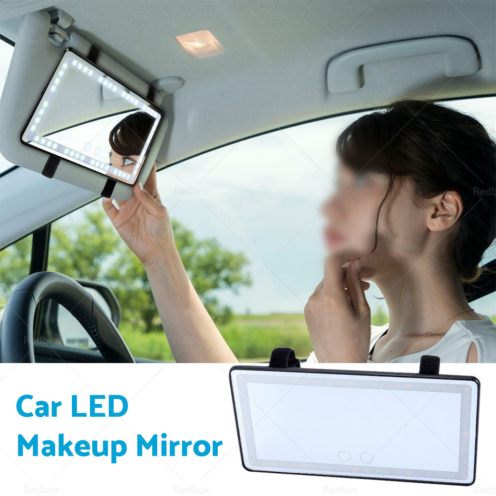 Car Sun Visor Makeup Cosmetic Mirror Set with 3 Type 60 LED Light Black 26x13cm-4