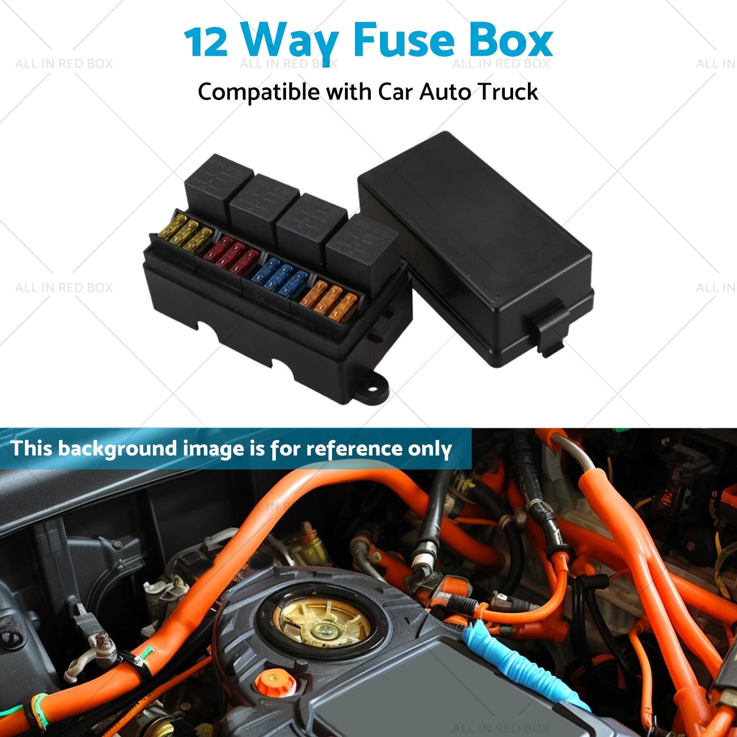 12 Way Blade Fuse Box 4-Relay Holder and Terminal and Fuse 12V 40A Car Auto Truck 4Pin-4