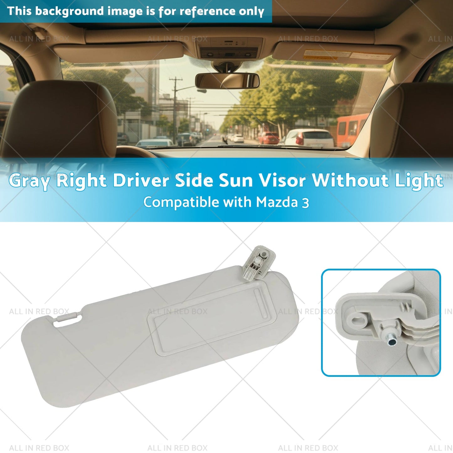 1x Gray Right Driver Side Sun Visor Suitable for 10-13 Mazda 3 BBM369-270C-75-2