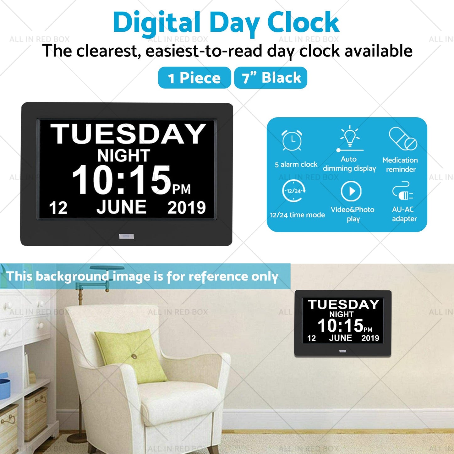 7 inch LED Large Digital Day Clock Calendar Dementia Date Week Month Year Time Wall-3