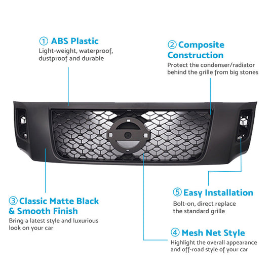 Front Grill Matte Black Bumper Bar Grille for Nissan Navara NP300 D23 2015-2019-1