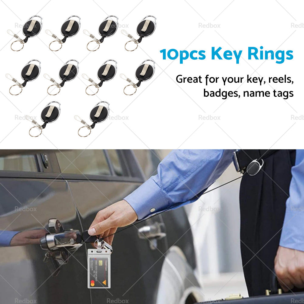 10X Key Rings Retractable Chain ID Pull Holder Reel Belt Clip Extend Recoil Oval-4