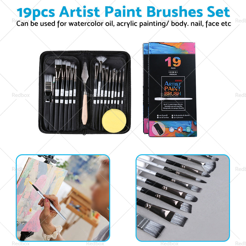 19PCS Artist Paint Brushes Set Watercolour Acrylic Oil Painting Sponge Brush-4