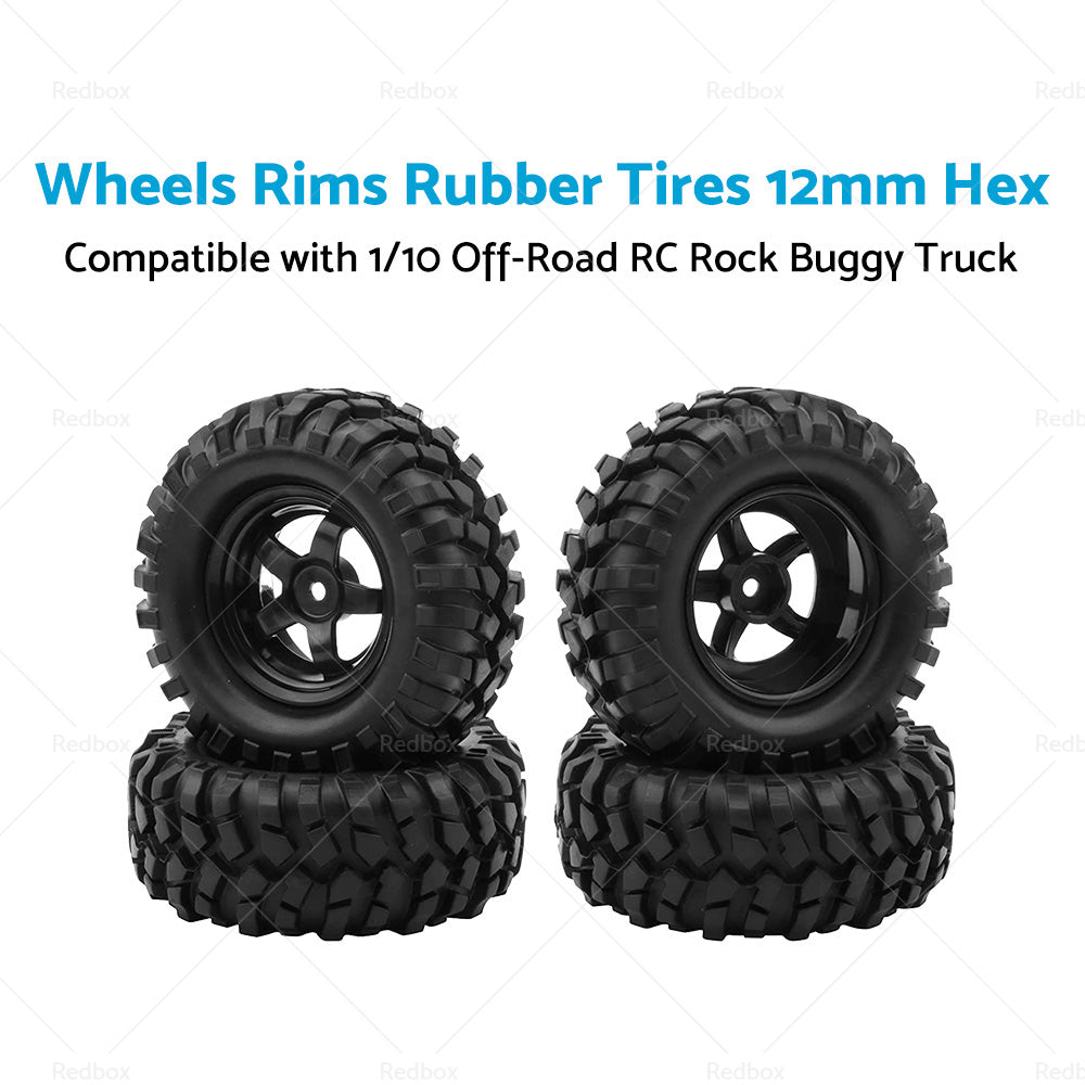 Wheels Rims Rubber Tires 12mm Hex Suitable For 1 or 10 Off-Road RC Rock Buggy Truck-1