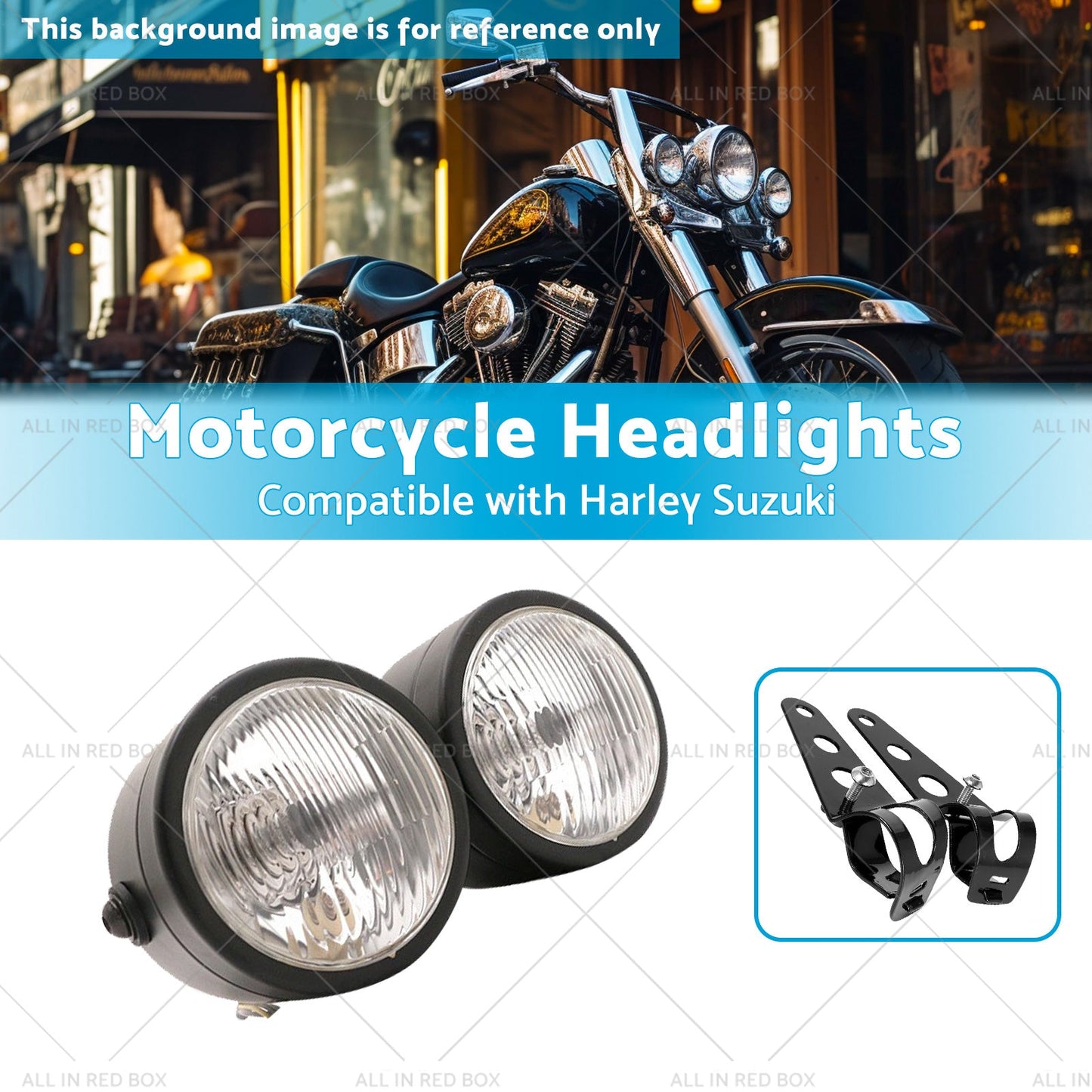 Twin Universal Black Headlight Motorcycle Double Dual Lamp Mount Street Fighter-2