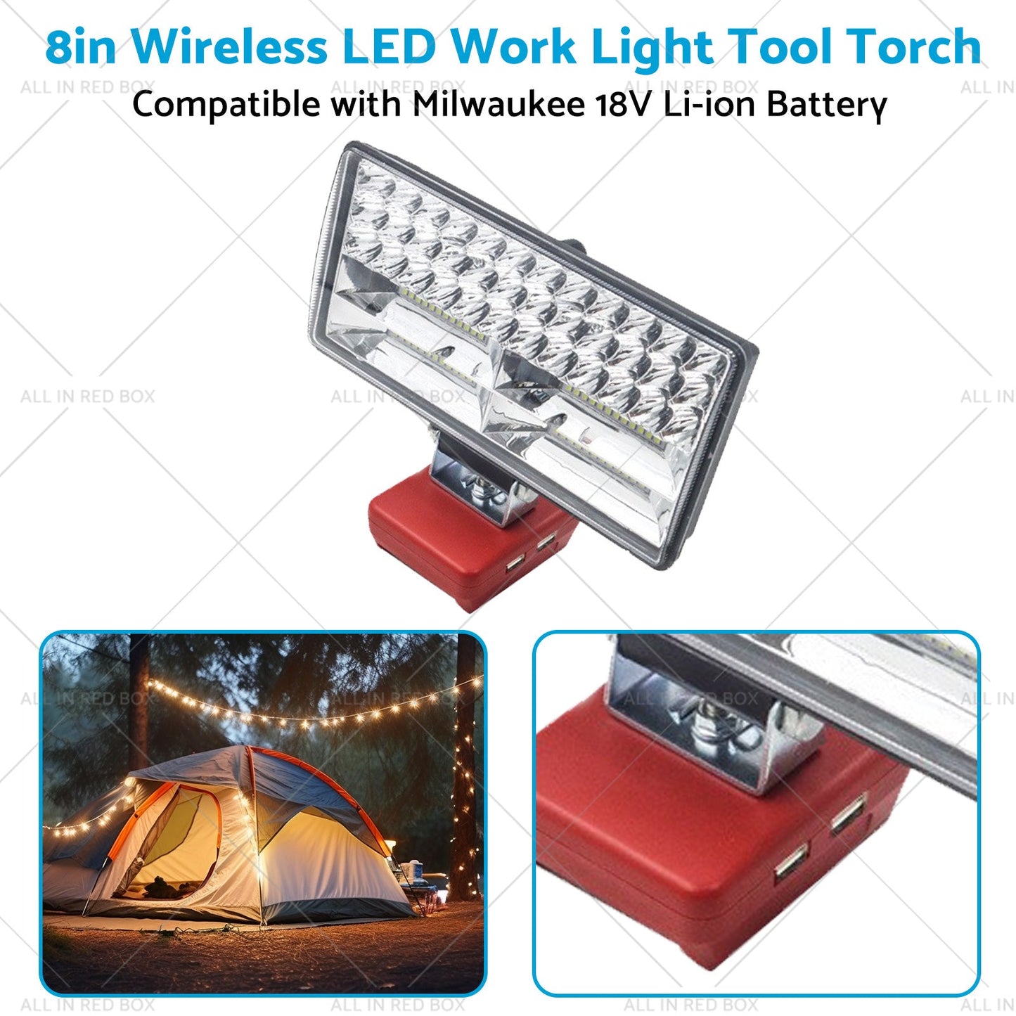 8in LED Work Light Tool Torch Wireless Suitable for Milwaukee 18V Li-ion Battery-2
