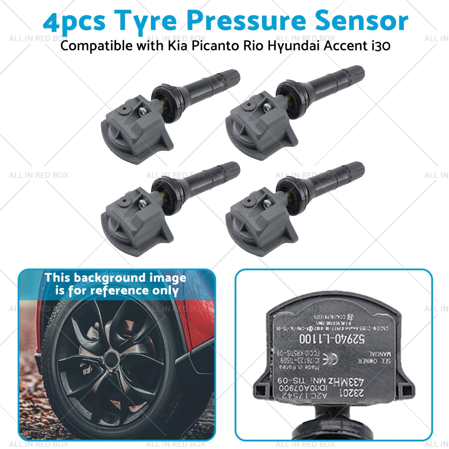 4X Suitable for Kia Sorento Hyundai i30 TPMS Tyre Pressure Sensors 52940-L1100-3