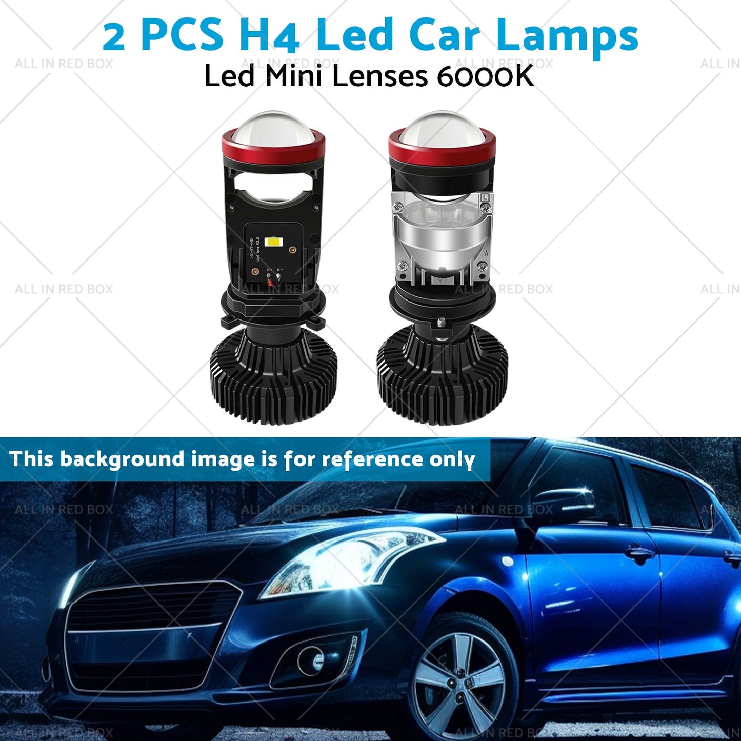 2x Led Car Lamps H4 Y7D Bi Led Mini Lenses 6000K-4