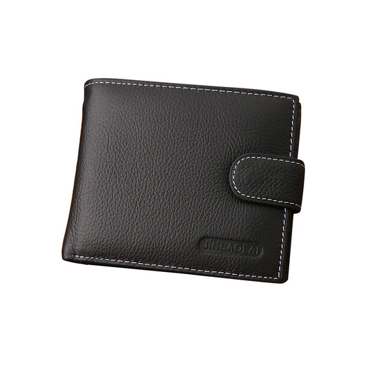 Mens Wallet Black Bi Fold with Top Layer Cowhide Leather Card Slots Coin Pocket-1