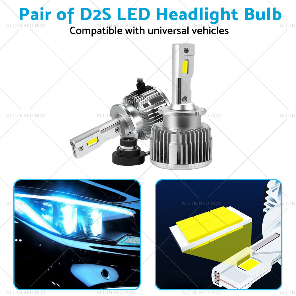 Pair of D2S LED Headlight Bulbs HID Conversion Kit 6000K White Plug and Play 90W-4