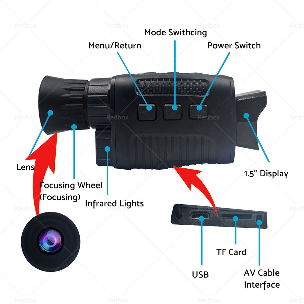 IR Night Vision Monocular 5X Zoom Telescope Digital Camera Hunting HD Video 1080-4