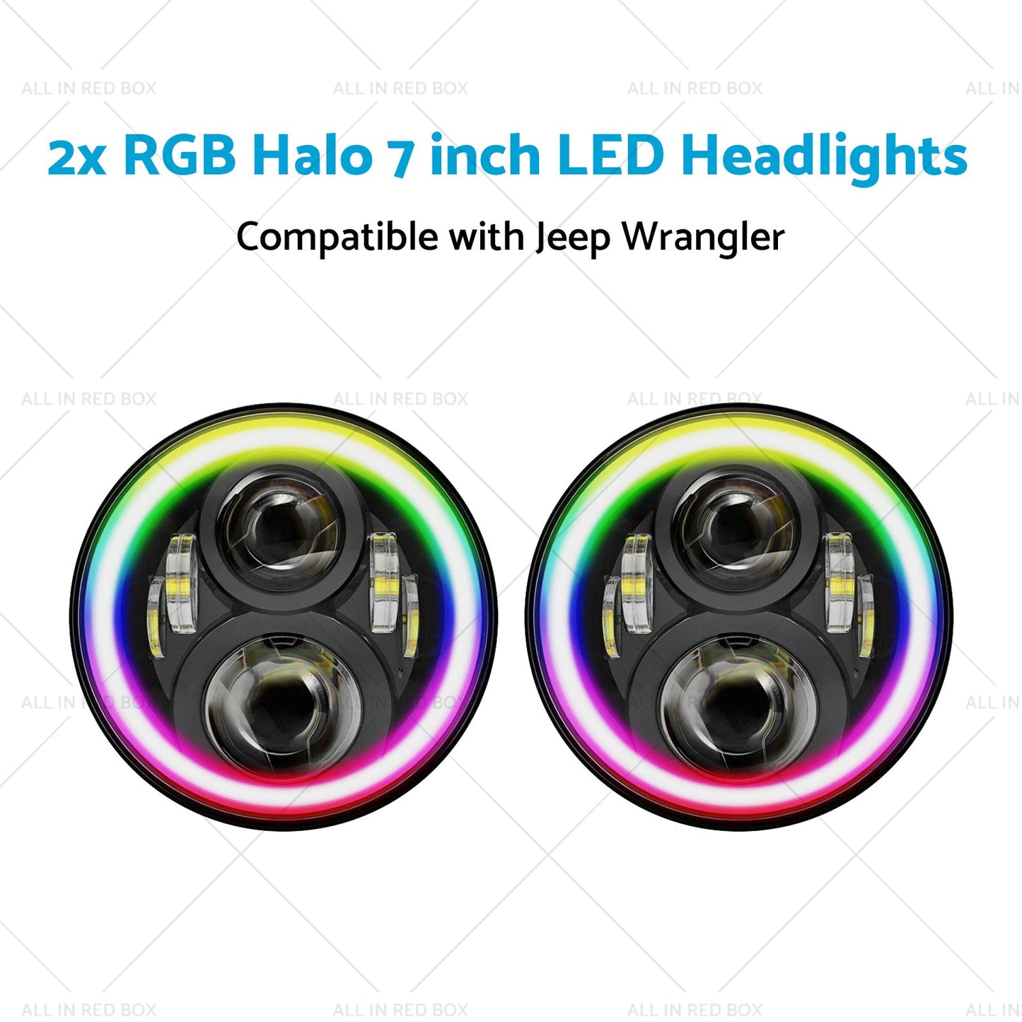 RGB Halo 7 inch LED Headlights Projector Hi Lo Beam DRL Suitable for Jeep GQ-3