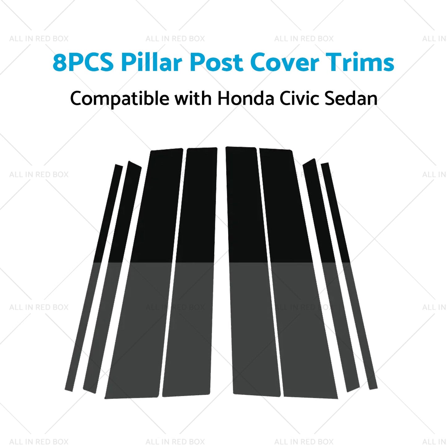 8PCS Black Pillar Post Cover Trims Suitable for Honda Civic Sedan 12-15-3