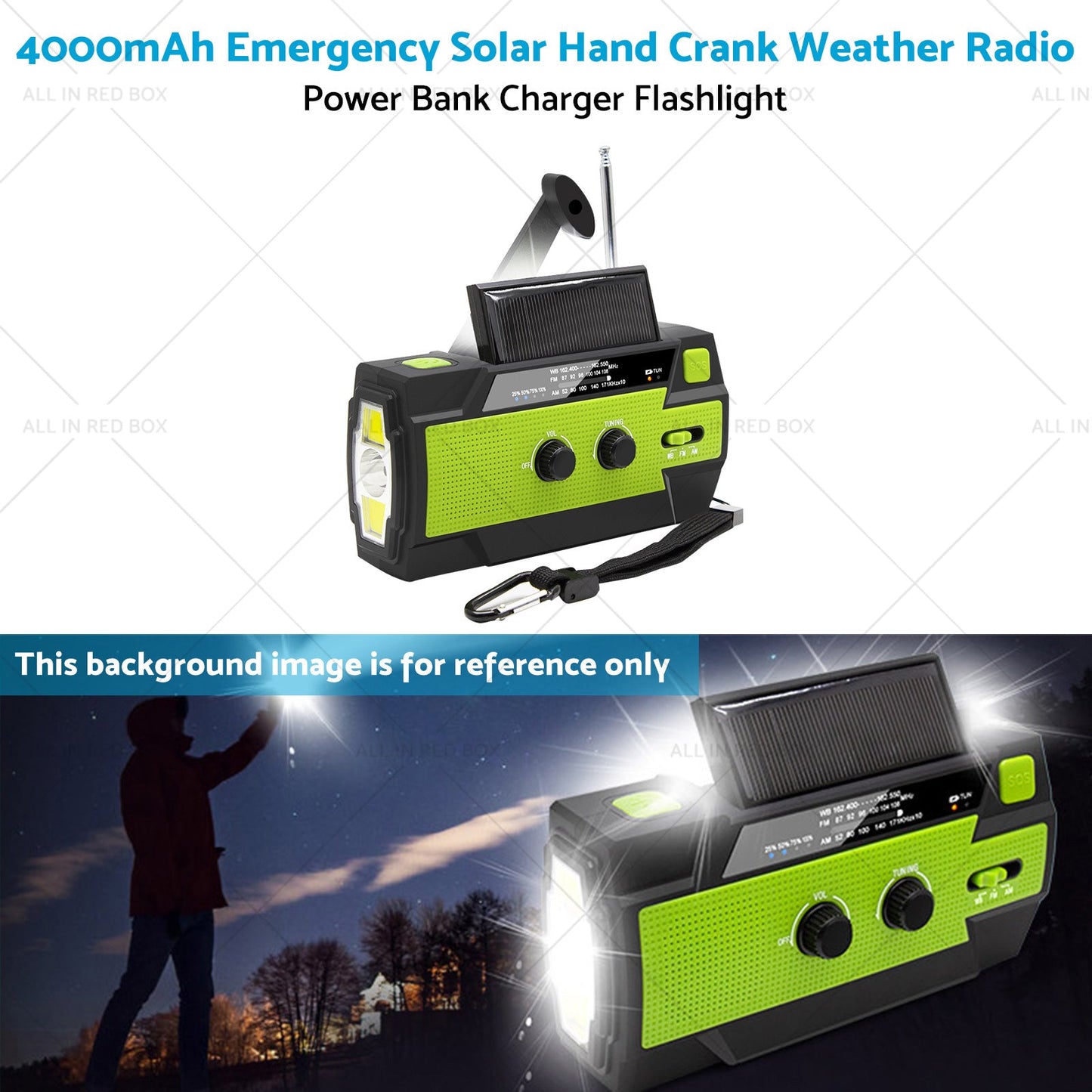 4000mAh Emergency Solar Hand Crank Weather Radio Power Bank Charger Flashlight-4