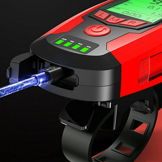 USB Rechargeable LED Bicycle Headlight With Horn and Speedometer Suitable For Bike Front-1