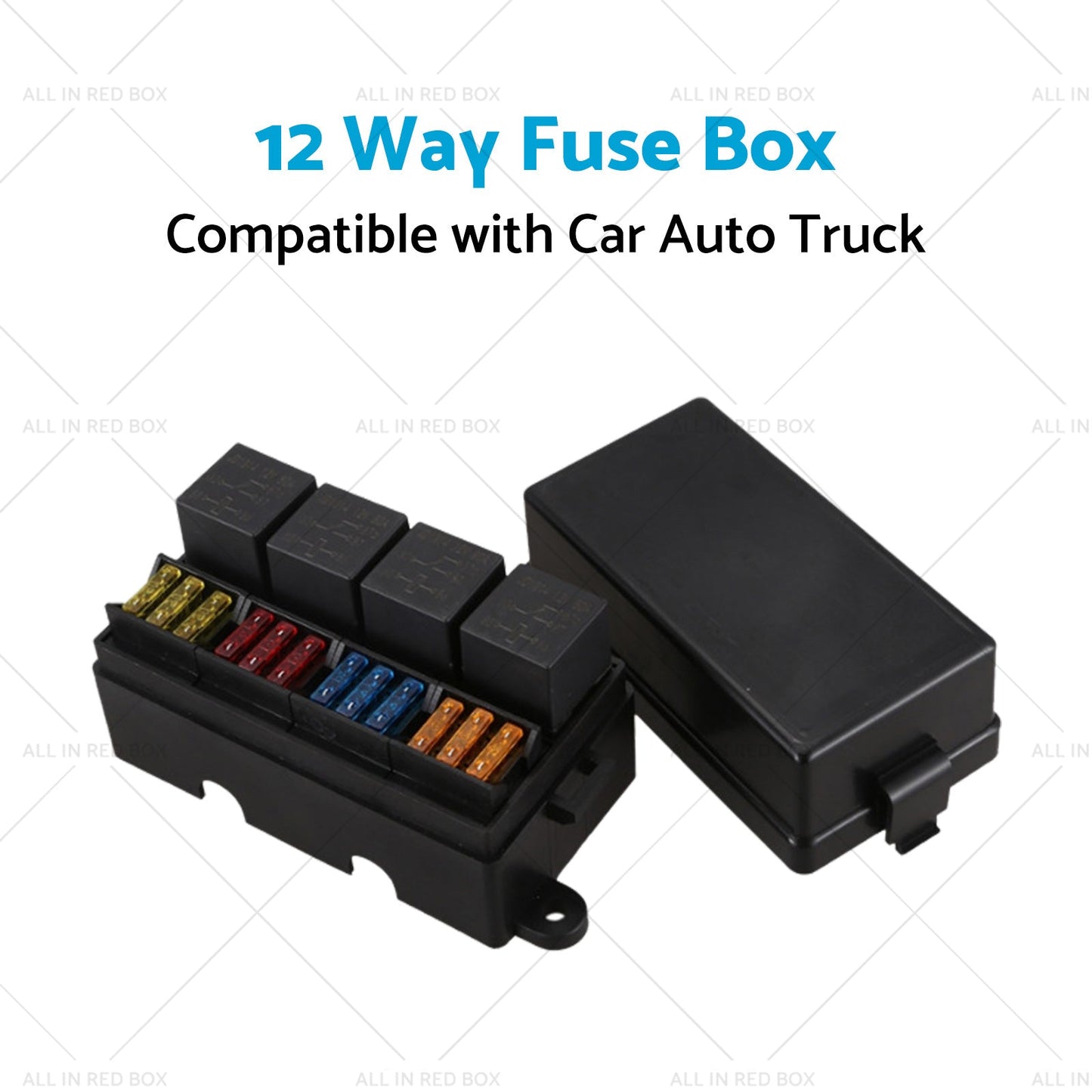 12 Way Blade Fuse Box 4-Relay Holder and Terminal and Fuse 12V 40A Car Auto Truck 4Pin-3