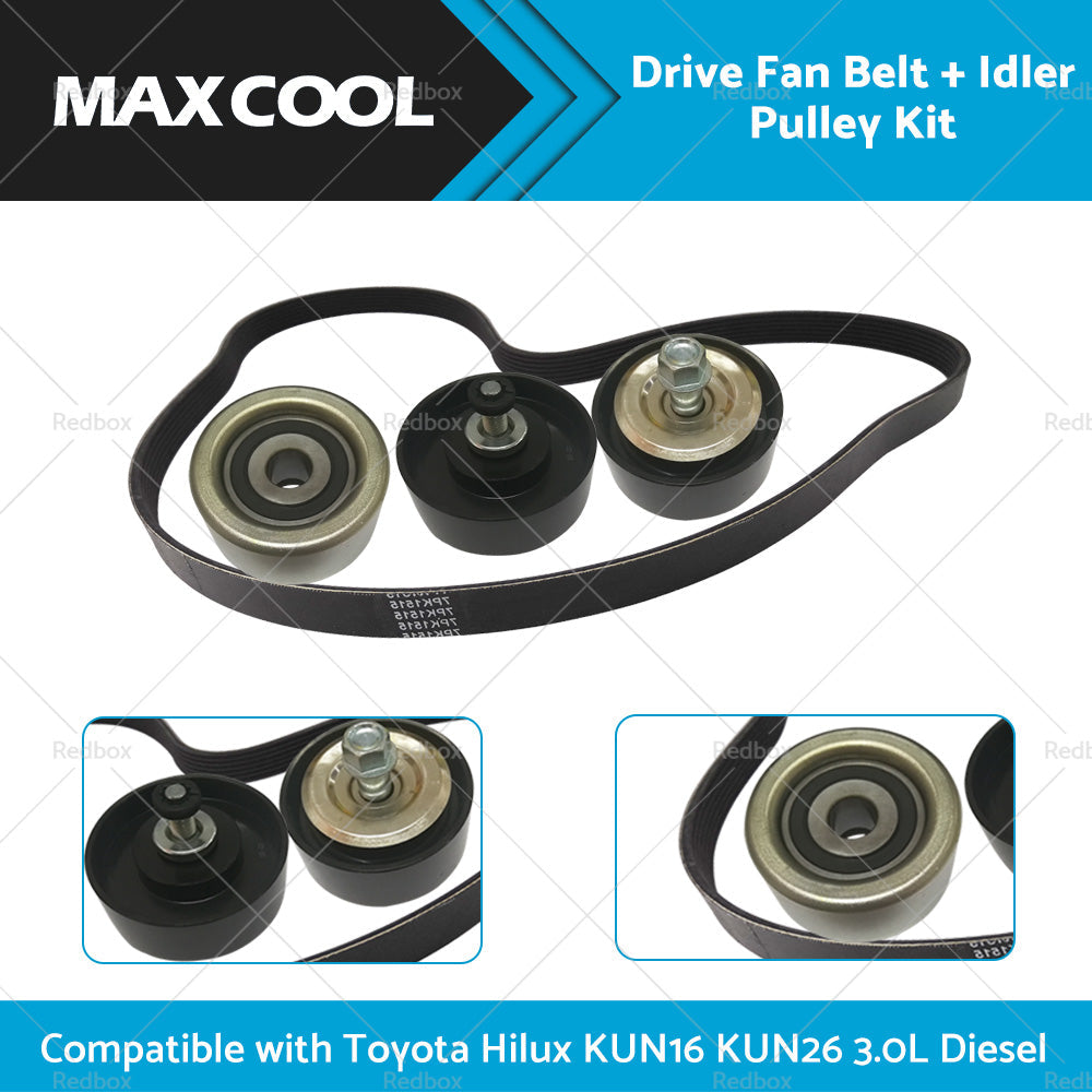 Drive Fan Belt Idler Pulley Kit Compatible with Hilux 3. 0L Diesel 1KD-FTV KUN16 KUN26-0