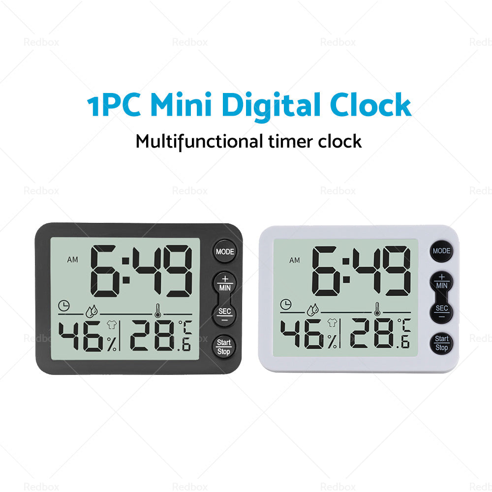 Small Mini Digital Clock Temperature 鈩 Alarm Travel LCD LED Battery Black White-3