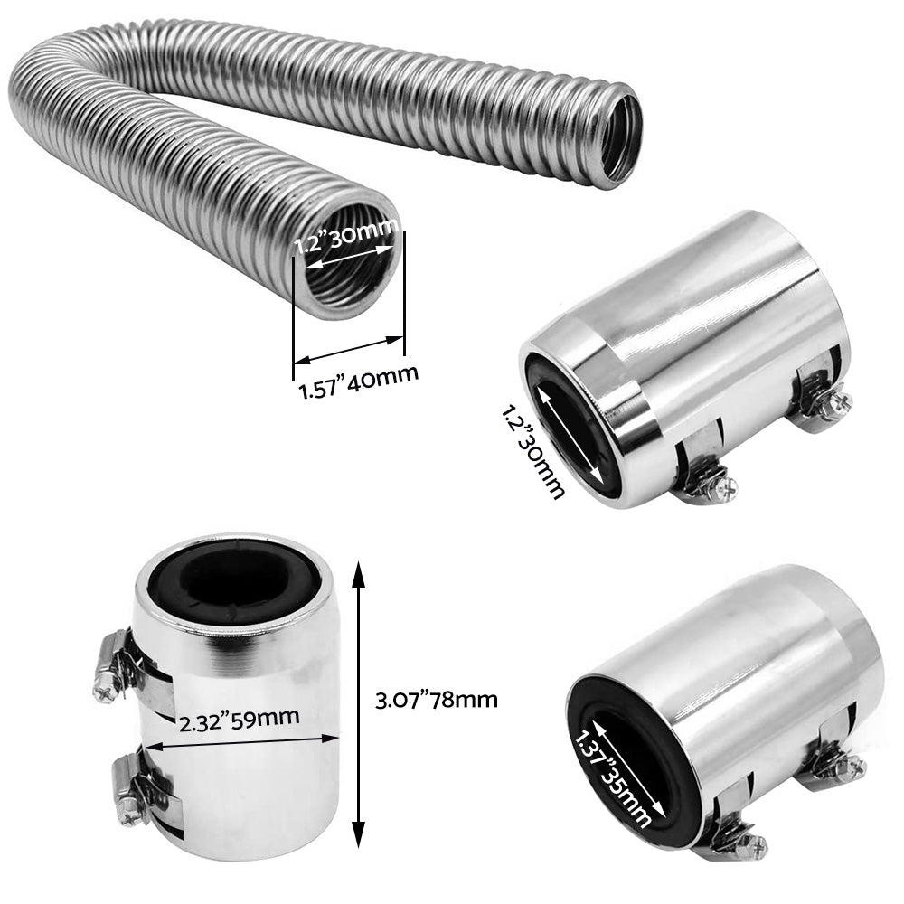 48inch Flexible Stainless Steel Radiator Hose Kit with Chrome Caps Car Polished-4