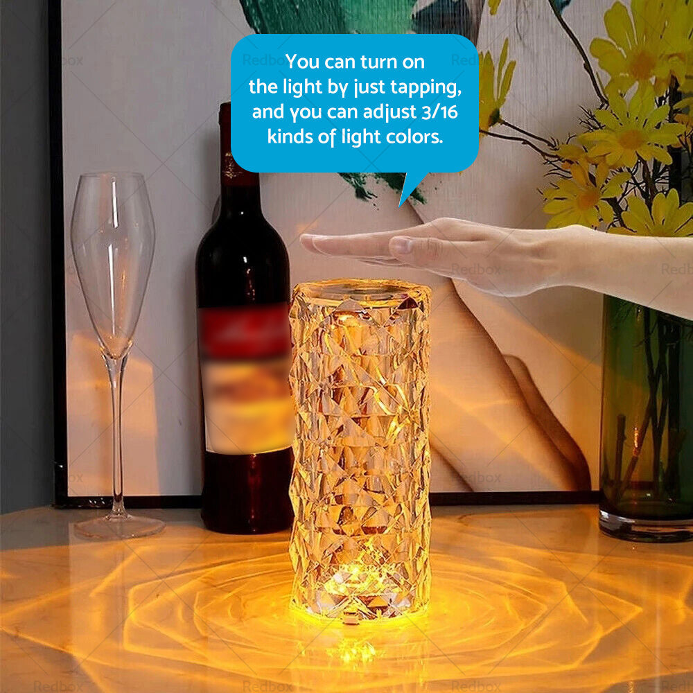 Crystal Table Lamp With Rose Diamond Touch LED Light Suitable For Universal Use, 3 or 16 Color, USB Powered-4