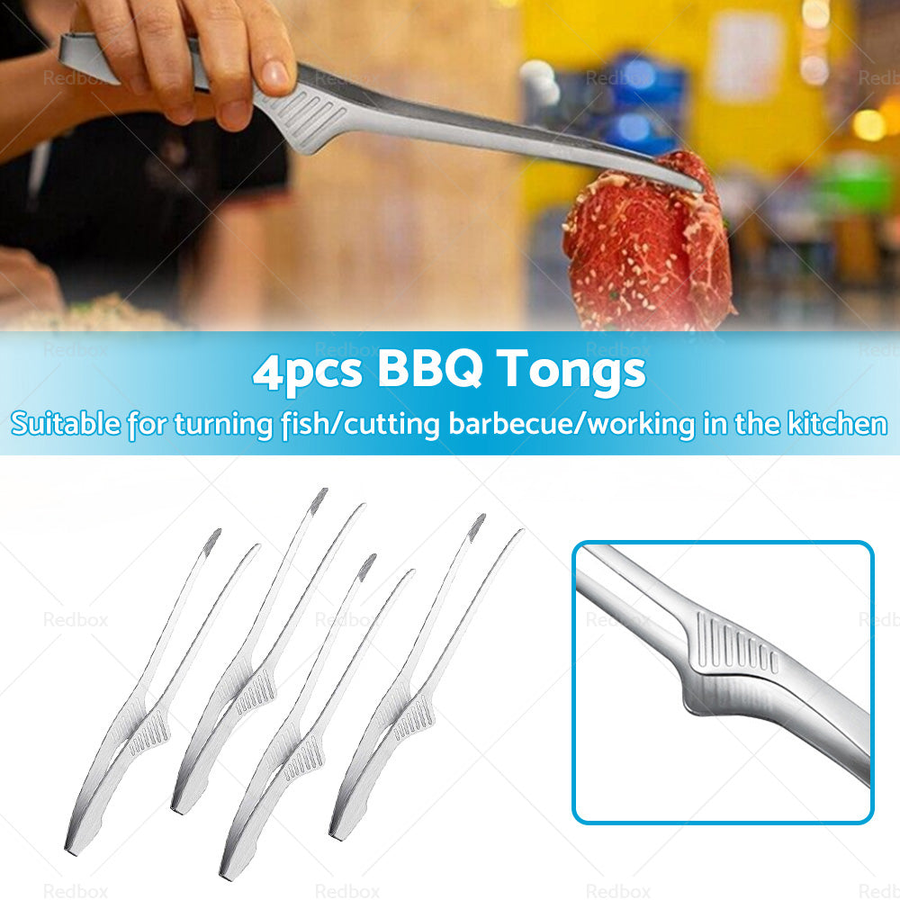 4PCS Korean and Japanese BBQ Tongs Self-Standing Grill Tongs Non-Slip Cooking-1