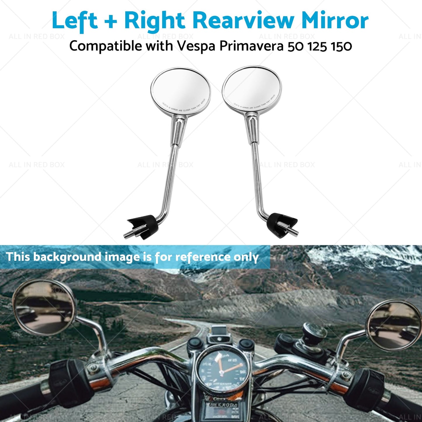 Left and Right Rearview Mirror Chrome Suitable For Vespa Primavera 50 125 150-3