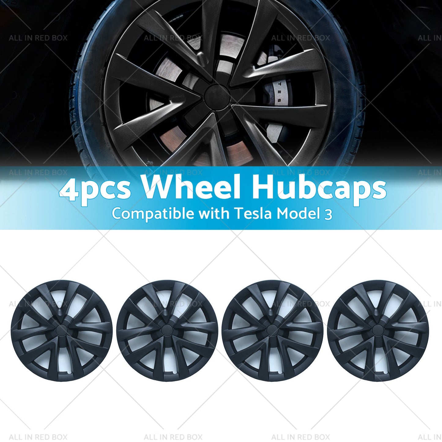 4PCS Matt Black Wheel Cover Hub Caps Rim Hubcap Suitable for Tesla Model 3-2