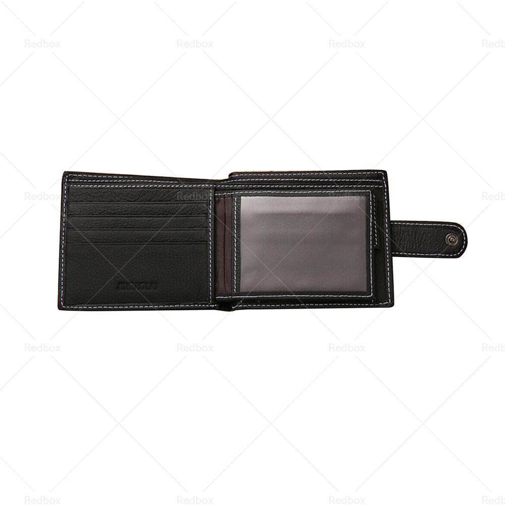 Mens Wallet Black Bi Fold with Top Layer Cowhide Leather Card Slots Coin Pocket-4