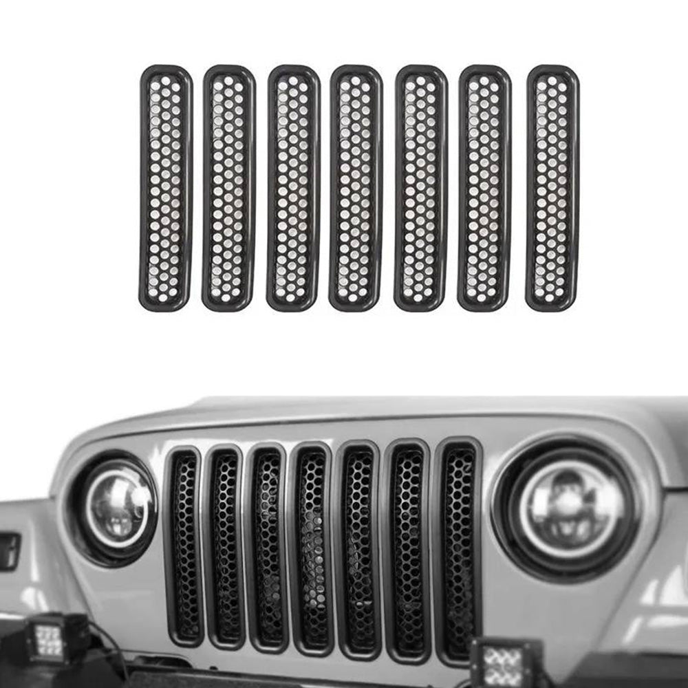 Front Mesh Grille Inserts Grill Cover Trim Suitable For Jeep Wrangler TJ 1997-2006-2