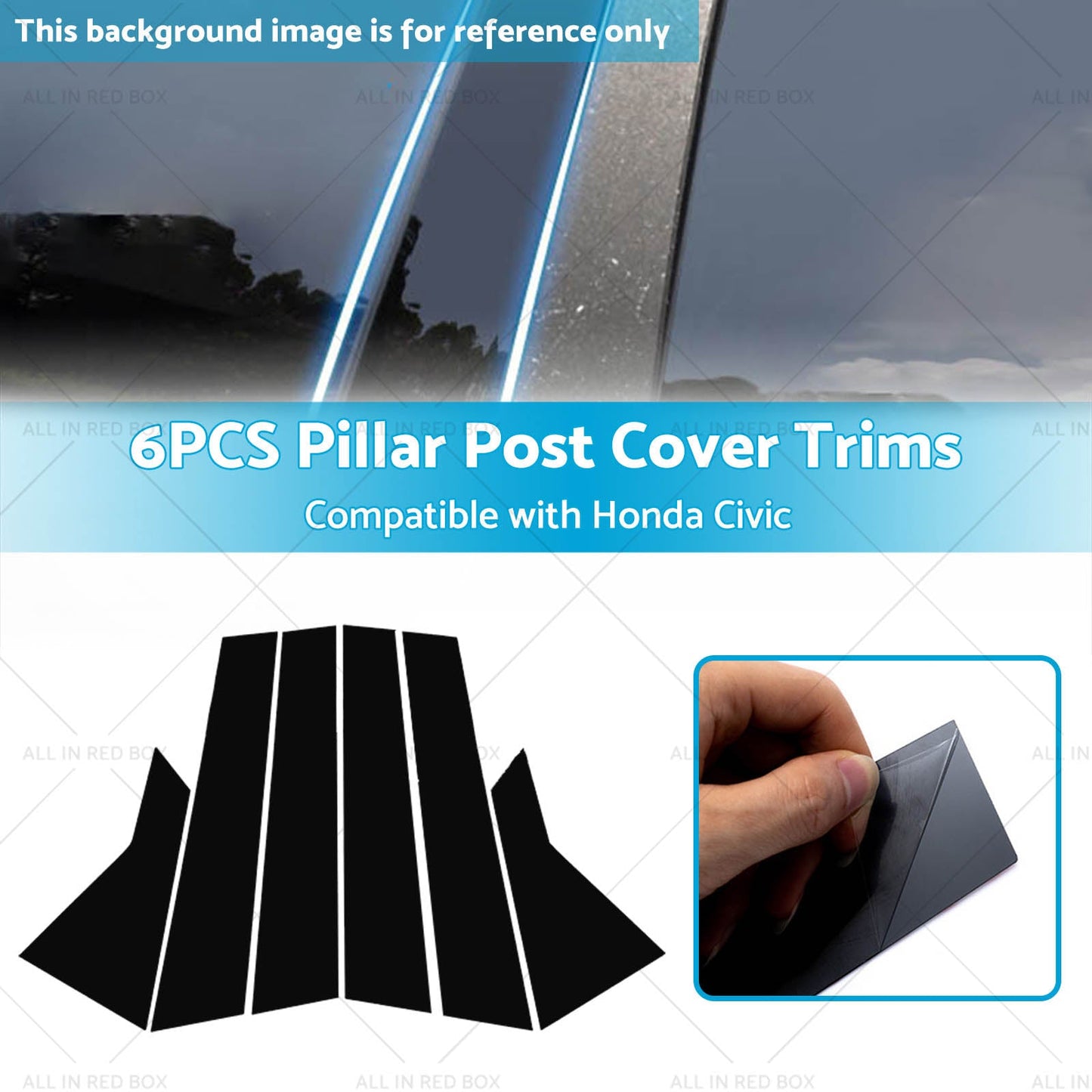 6x Black Pillar Post Cover Trims Suitable for 2022 Honda Civic-2