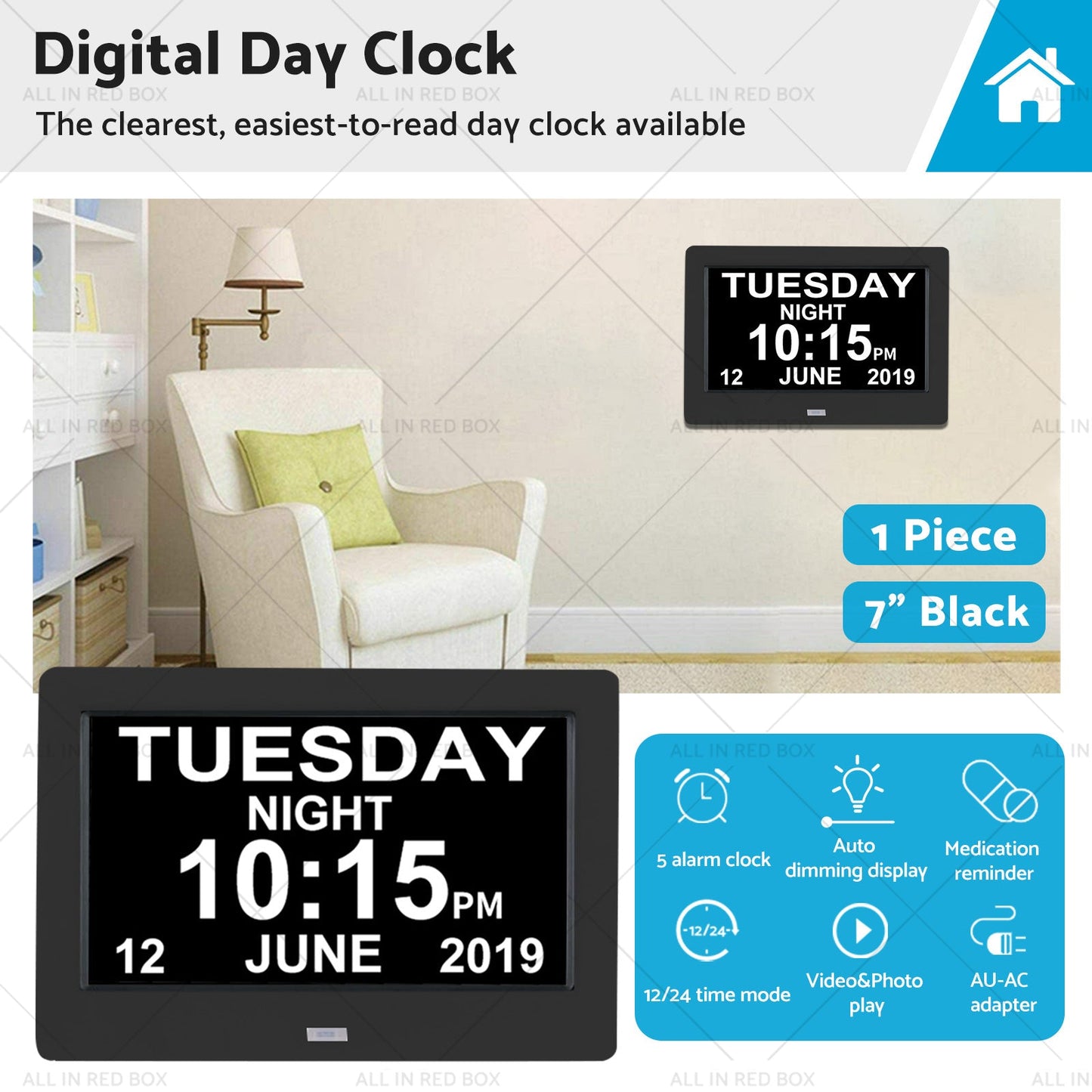 7 inch LED Large Digital Day Clock Calendar Dementia Date Week Month Year Time Wall-0