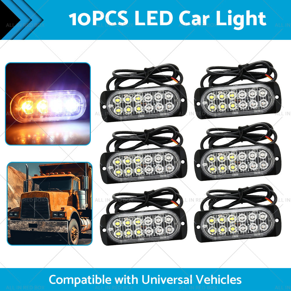 10x Amber  White LED Car Emergency Beacon Warning Hazard Flashing Strobe Light-2