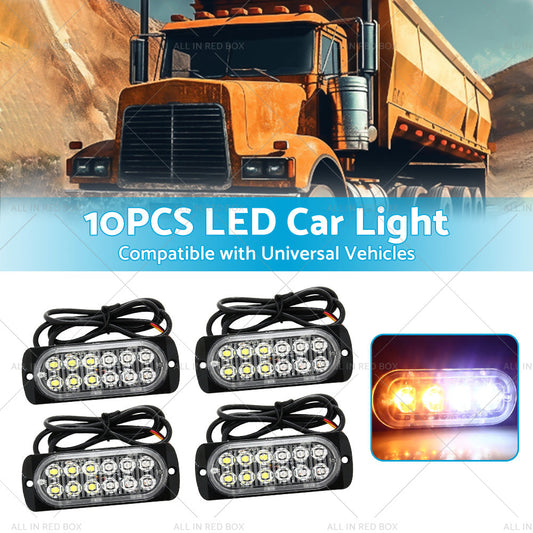 10x Amber  White LED Car Emergency Beacon Warning Hazard Flashing Strobe Light-1