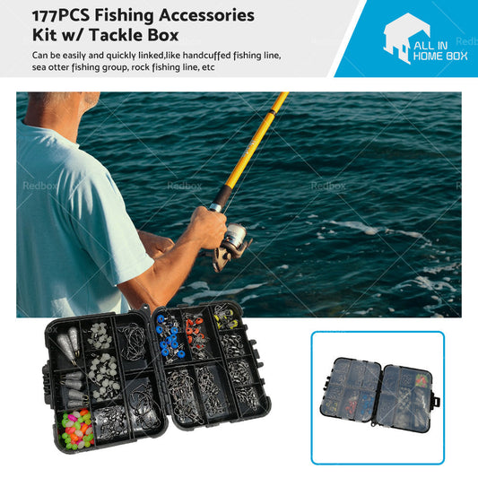 177Pcs Pro Fishing Accessories Kit w or  Tackle Box For Outdoor Swivels Hook Beads-0